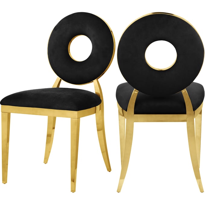 2 Meridian Furniture Carousel Black Velvet Gold Dining Chairs MRD-858BLACK-C