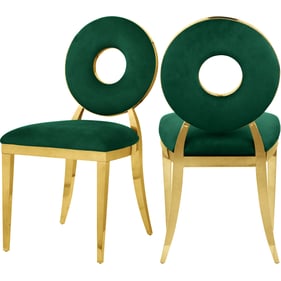 2 Meridian Furniture Carousel Green Velvet Gold Dining Chairs