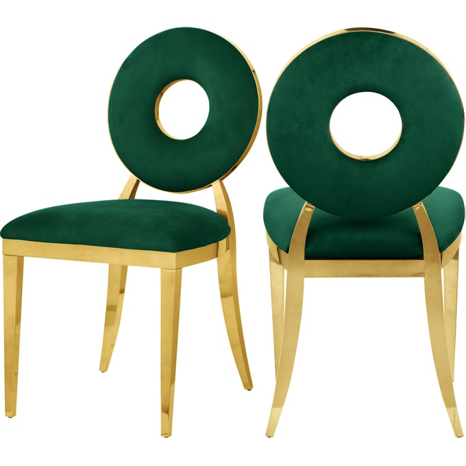 2 Meridian Furniture Carousel Green Velvet Gold Dining Chairs MRD-858GREEN-C