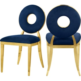 2 Meridian Furniture Carousel Navy Velvet Gold Dining Chairs