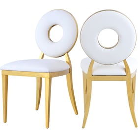 2 Meridian Furniture Carousel White Vegan Leather Gold Dining Chairs