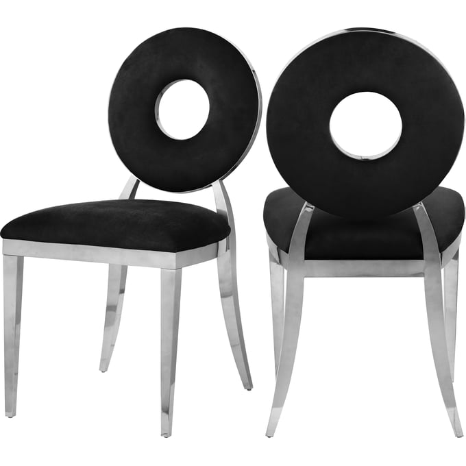 2 Meridian Furniture Carousel Black Velvet Chrome Dining Chairs MRD-859BLACK-C