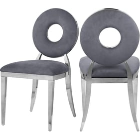 2 Meridian Furniture Carousel Grey Velvet Chrome Dining Chairs