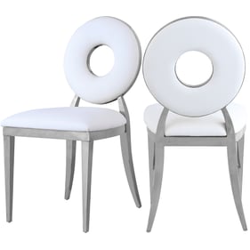 2 Meridian Furniture Carousel White Vegan Leather Chrome Dining Chairs