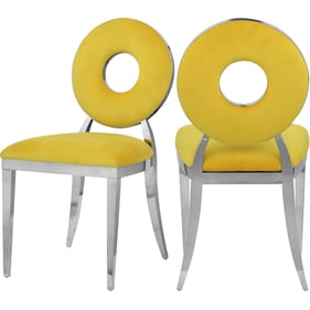 2 Meridian Furniture Carousel Yellow Velvet Chrome Dining Chairs