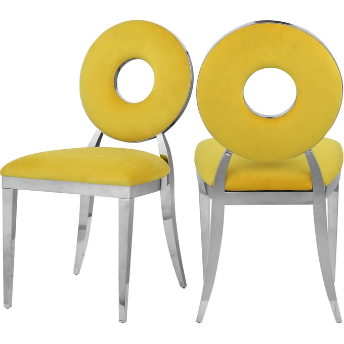 2 Meridian Furniture Carousel Yellow Velvet Chrome Dining Chairs MRD-859YELLOW-C