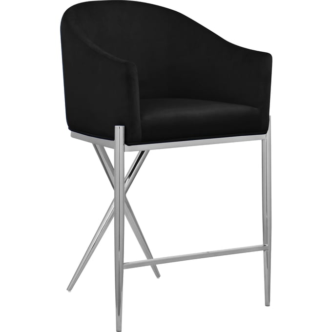 Meridian Furniture Xavier Black Velvet Chrome Counter Height Stool MRD-866BLACK-C