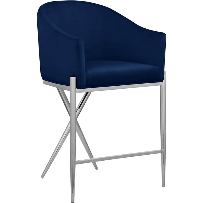 Meridian Furniture Xavier Navy Velvet Chrome Counter Height Stool MRD-866NAVY-C