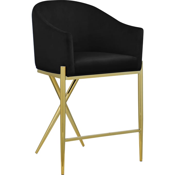 Meridian Furniture Xavier Black Velvet Gold Counter Height Stool MRD-867BLACK-C