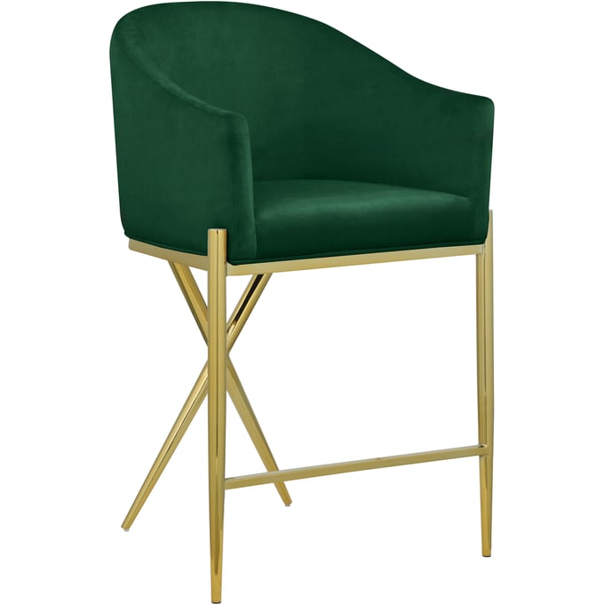 Meridian Furniture Xavier Green Velvet Gold Counter Height Stool MRD-867GREEN-C