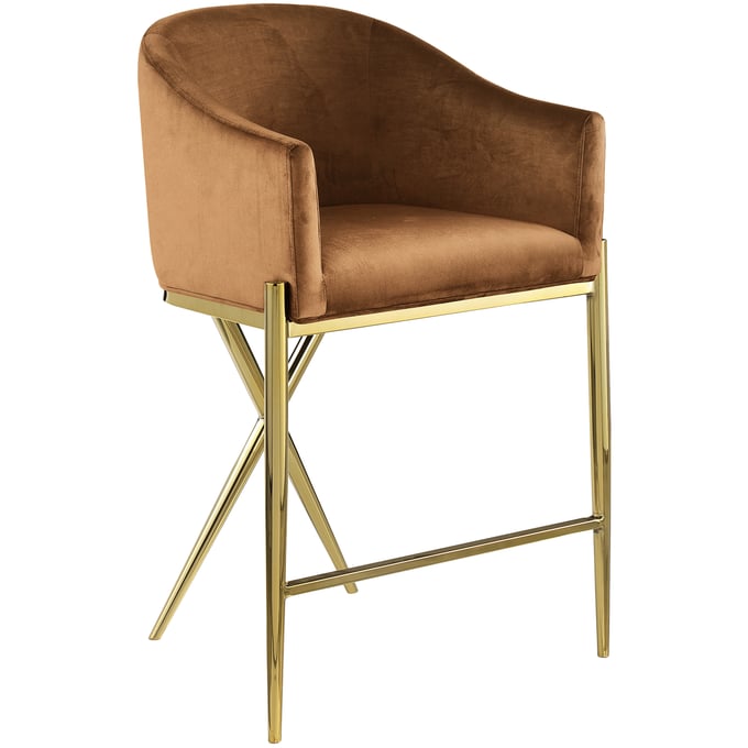 Meridian Furniture Xavier Saddle Velvet Gold Counter Height Stool MRD-867SADDLE-C