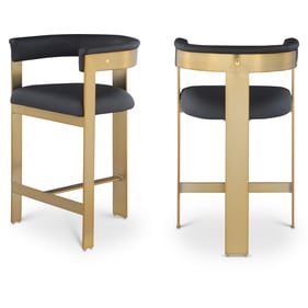 2 Meridian Furniture Romeo Black Leather Gold Counter Height Stools