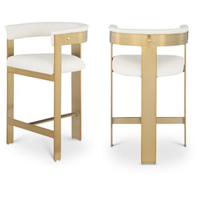 2 Meridian Furniture Romeo Cream Leather Gold Counter Height Stools