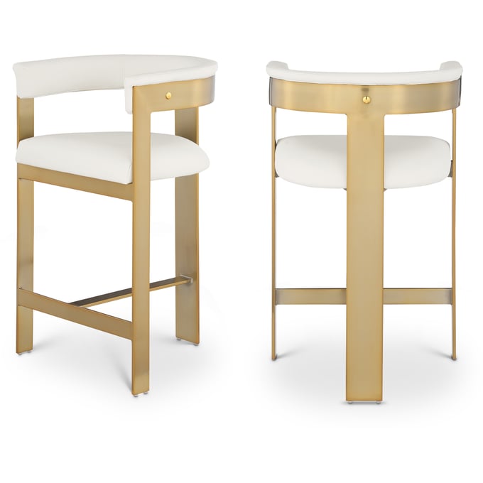 2 Meridian Furniture Romeo Cream Leather Gold Counter Height Stools MRD-875CREAM-C