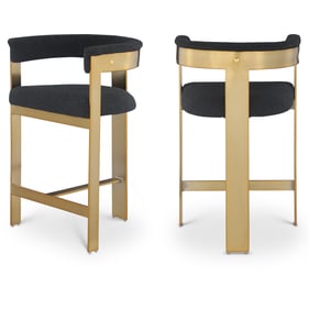 2 Meridian Furniture Romeo Black Boucle Fabric Gold Counter Height Stools