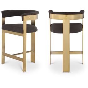 2 Meridian Furniture Romeo Brown Boucle Fabric Gold Counter Height Stools