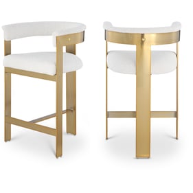 2 Meridian Furniture Romeo Cream Boucle Fabric Gold Counter Height Stools