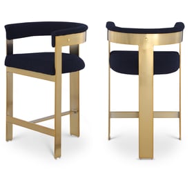 2 Meridian Furniture Romeo Navy Boucle Fabric Gold Counter Height Stools