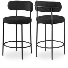 2 Meridian Furniture Beacon Black Boucle Fabric Stools