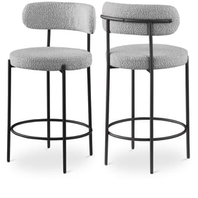 2 Meridian Furniture Beacon Grey Boucle Fabric Stools