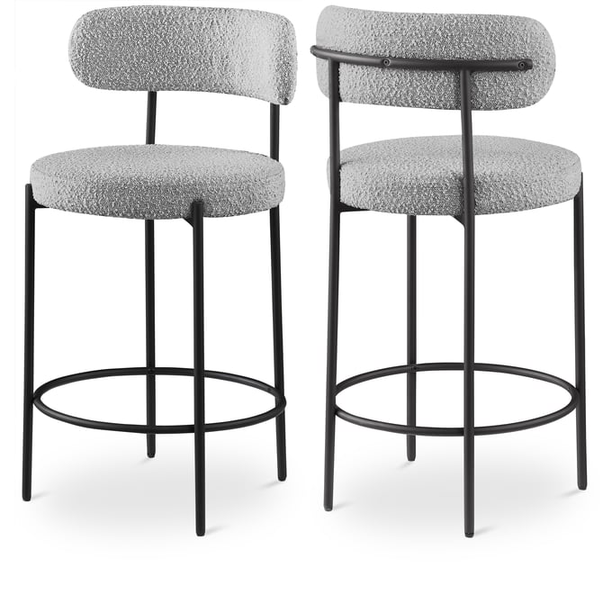 2 Meridian Furniture Beacon Grey Boucle Fabric Stools MRD-877GREY-C