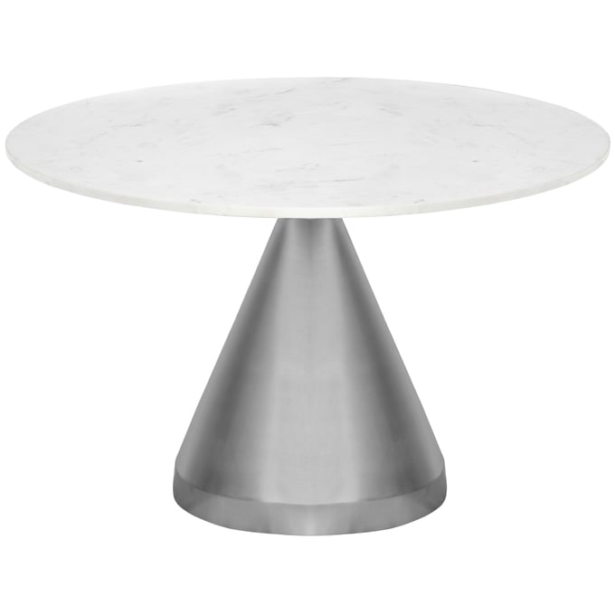 Meridian Furniture Emery White Marble Brushed Silver Dining Table MRD-884-T