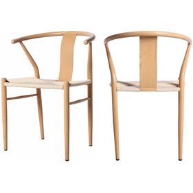 2 Meridian Furniture Beck Oak Beige Rope Dining Chairs