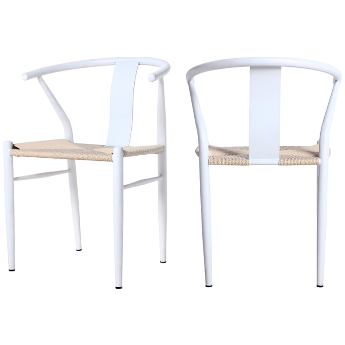 2 Meridian Furniture Beck White Beige Rope Dining Chairs MRD-893WHITE-C