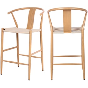 2 Meridian Furniture Beck Oak Beige Rope Stools