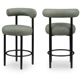 2 Meridian Furniture Bordeaux Green Leather Black Counter Stools