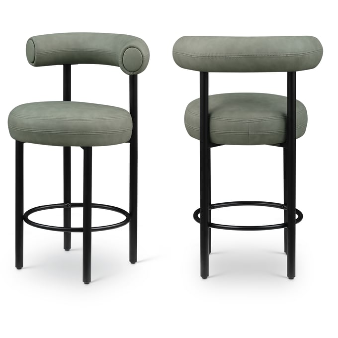 2 Meridian Furniture Bordeaux Green Leather Black Counter Stools MRD-898GREEN-C