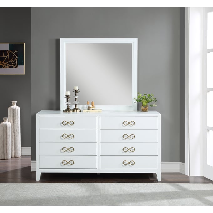 Meridian Furniture Bowtie White Gold Dresser And Mirror MRD-899White-DRMR