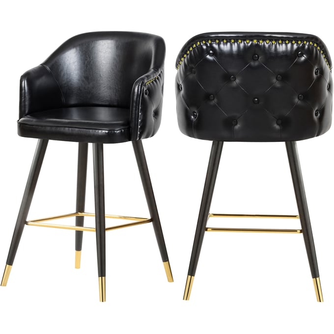 2 Meridian Furniture Barbosa Black Vegan Leather Bar Stools MRD-900BLACK-C