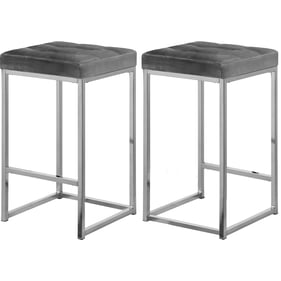 2 Meridian Furniture Nicola Grey Velvet Counter Height Stools