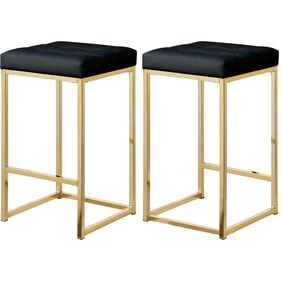 2 Meridian Furniture Nicola Black Vegan Leather Gold Counter Height Stools