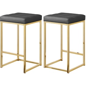 2 Meridian Furniture Nicola Grey Vegan Leather Gold Counter Height Stools