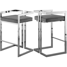 2 Meridian Furniture Ezra Grey Velvet Chrome Counter Height Stools