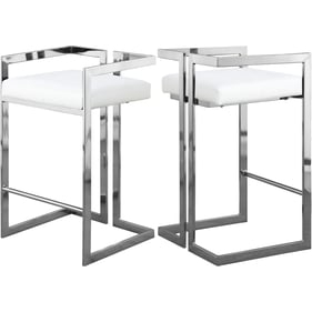 2 Meridian Furniture Ezra White Vegan Leather Chrome Counter Height Stools