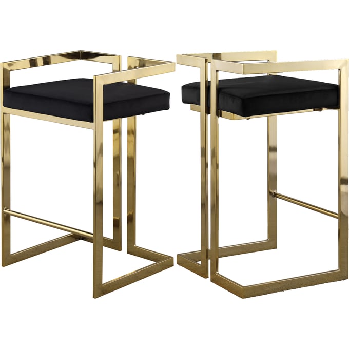 2 Meridian Furniture Ezra Black Velvet Gold Counter Height Stools MRD-912BLACK-C