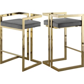 2 Meridian Furniture Ezra Grey Velvet Gold Counter Height Stools