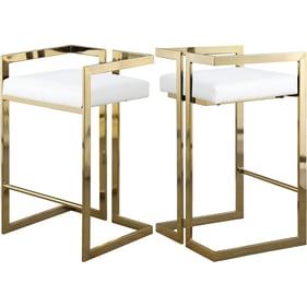 2 Meridian Furniture Ezra White Vegan Leather Gold Counter Height Stools