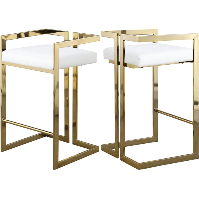 2 Meridian Furniture Ezra White Vegan Leather Gold Counter Height Stools MRD-913WHITE-C