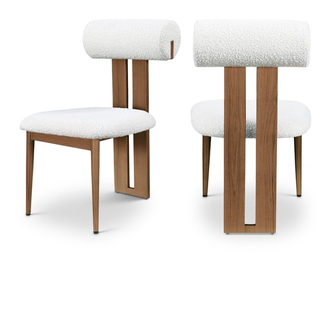 2 Meridian Furniture Dario Cream Boucle Fabric Walnut Dining Chairs MRD-916CREAM-C