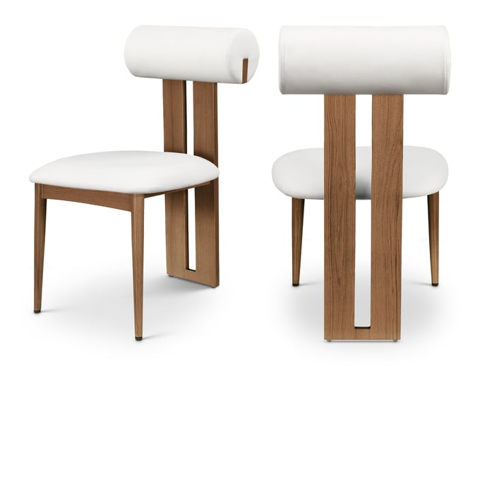 2 Meridian Furniture Dario Cream Vegan Leather Walnut Dining Chairs MRD-917CREAM-C