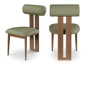 2 Meridian Furniture Dario Green Vegan Leather Walnut Dining Chairs