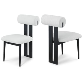 2 Meridian Furniture Dario Cream Boucle Fabric Black Dining Chairs