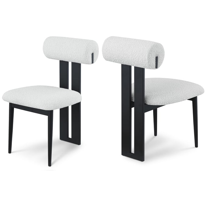 2 Meridian Furniture Dario Cream Boucle Fabric Black Dining Chairs MRD-921CREAM-C