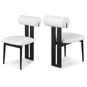 2 Meridian Furniture Dario Cream Vegan Leather Black Dining Chairs