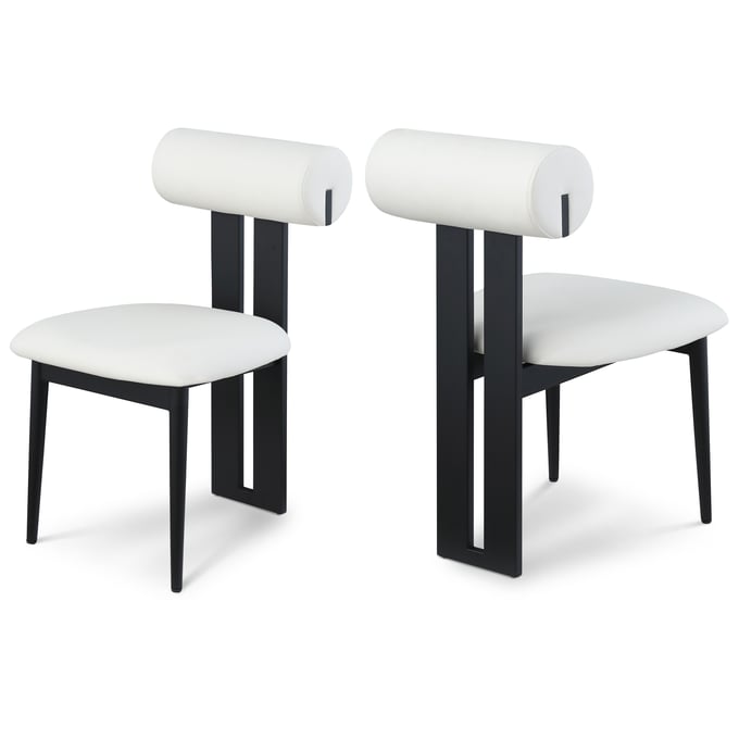 2 Meridian Furniture Dario Cream Vegan Leather Black Dining Chairs MRD-922CREAM-C