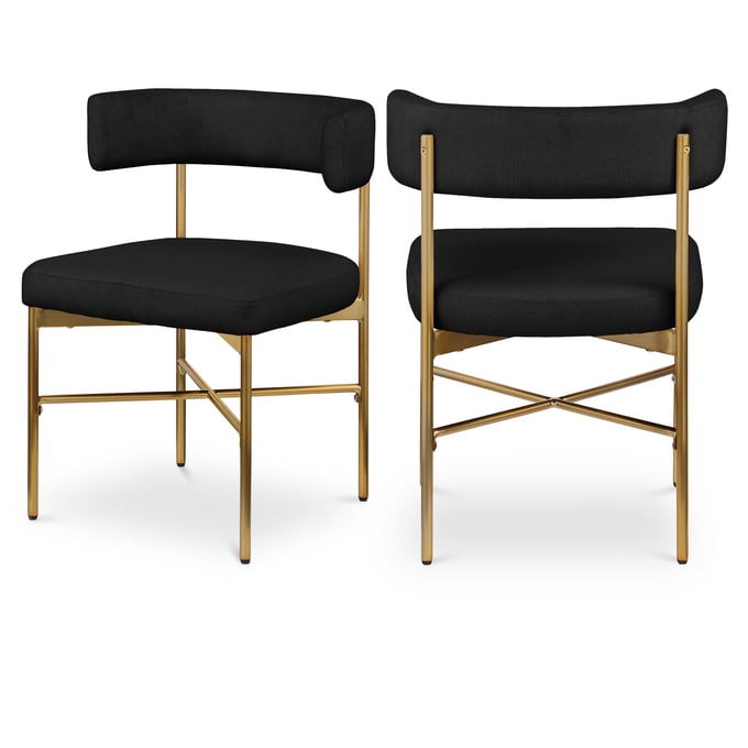 2 Meridian Furniture Rivage Black Textured Fabric Gold Dining Chairs MRD-926BLACK-C